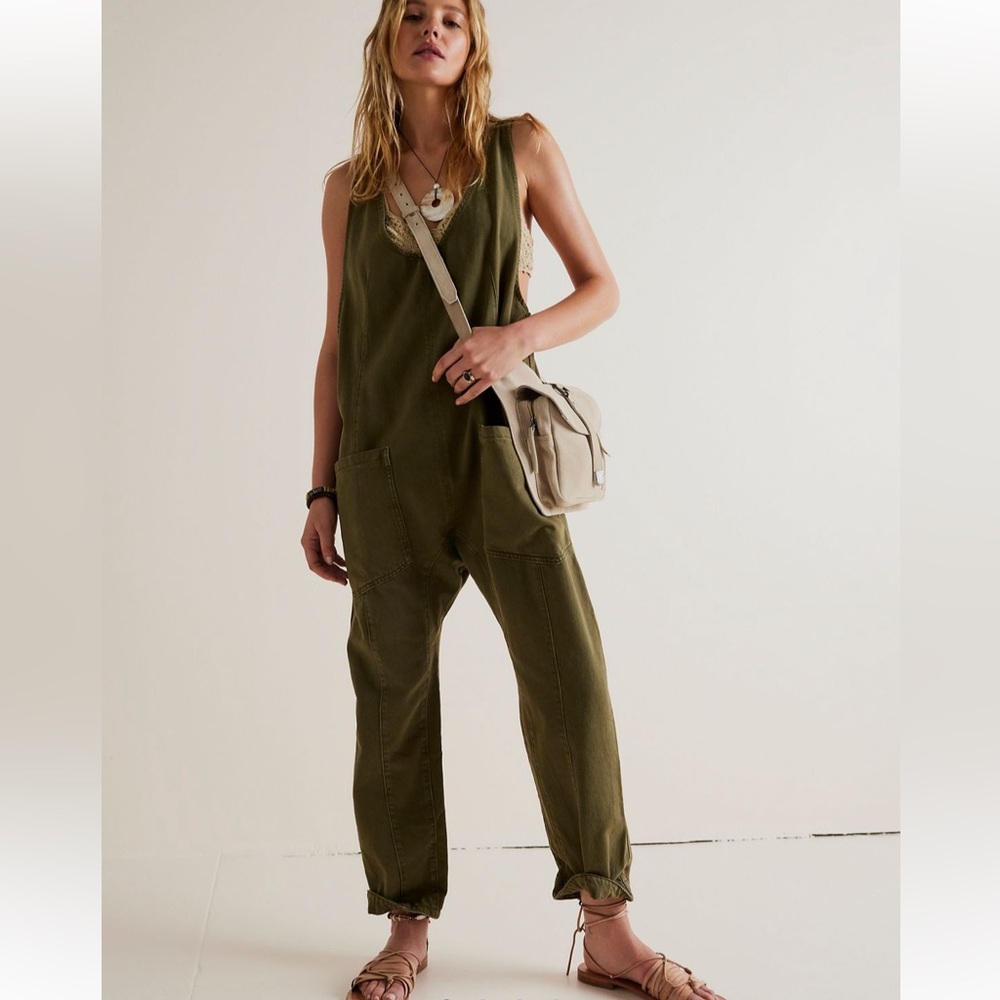 Free people overalls in color moss.